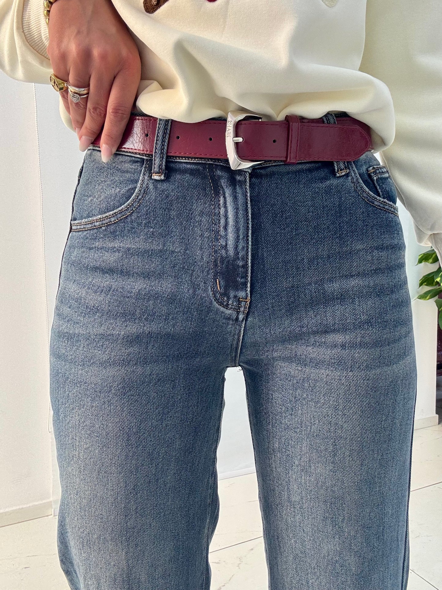 Jeans Cintura Bordeaux