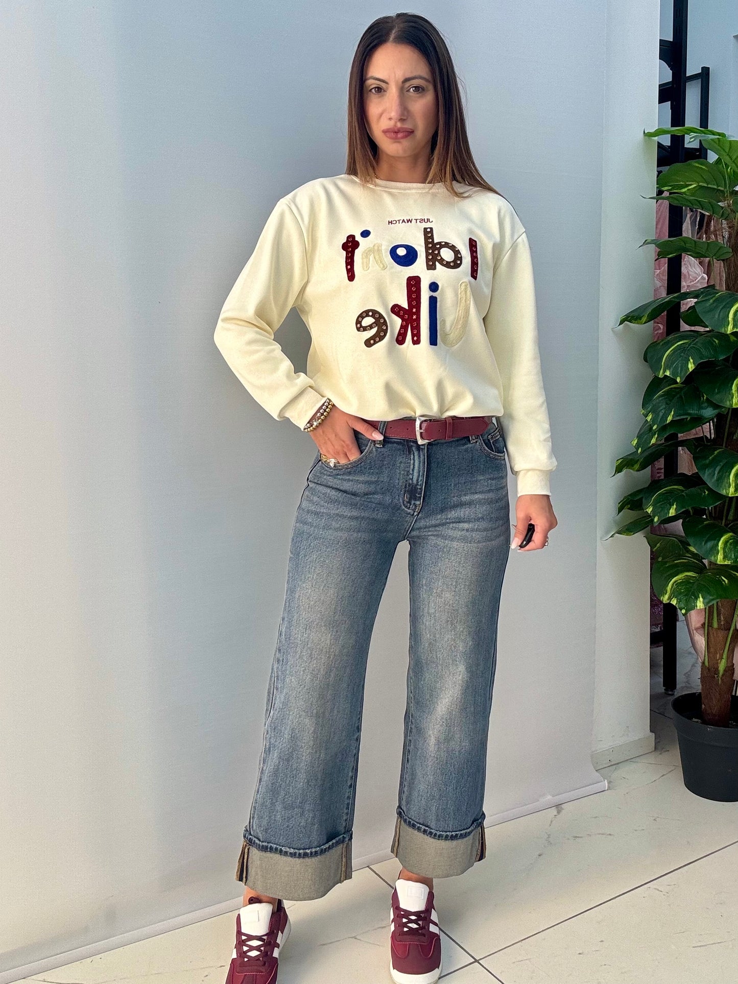 Jeans Cintura Bordeaux