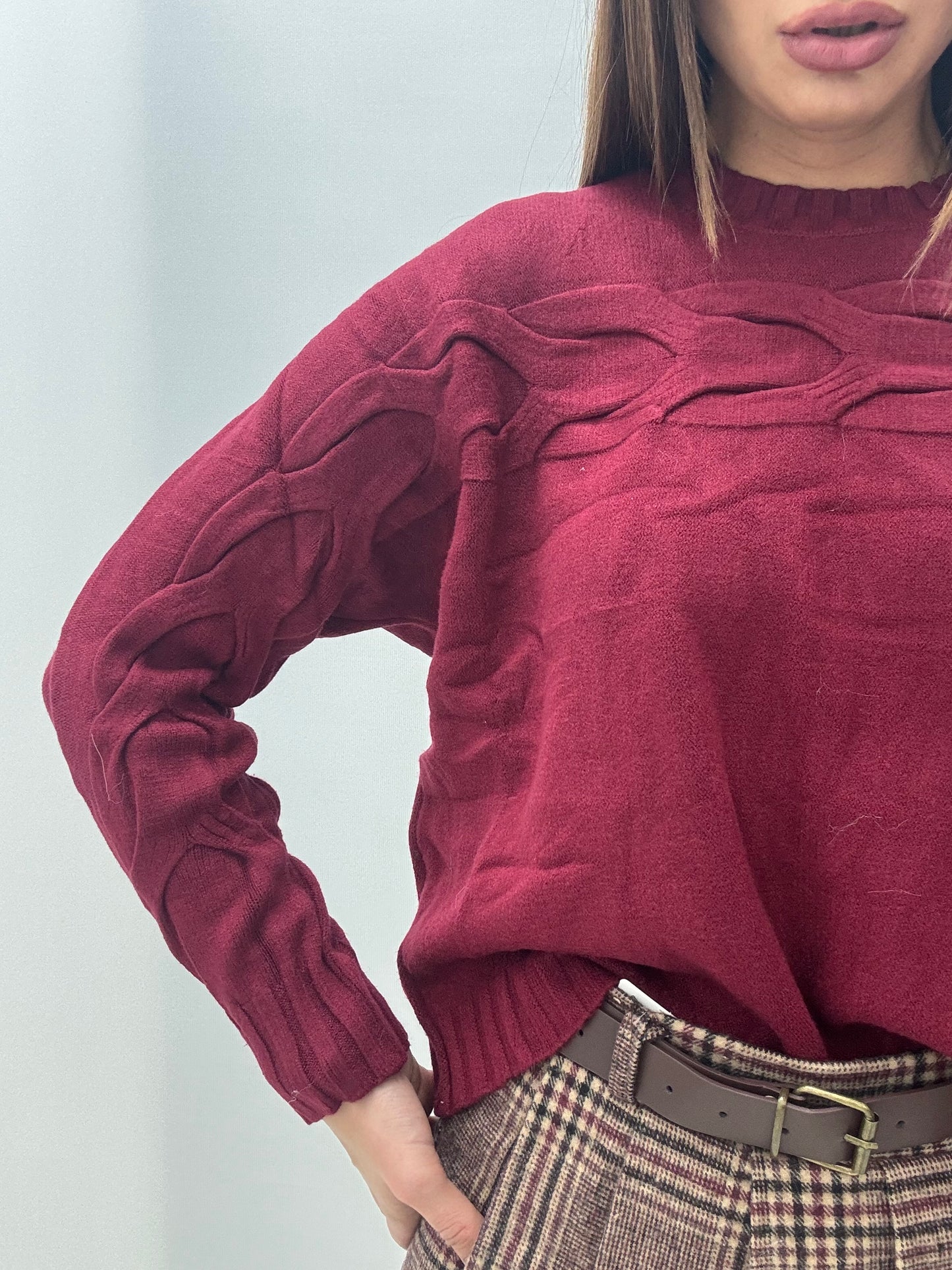 Maglione Treccia Bordeaux