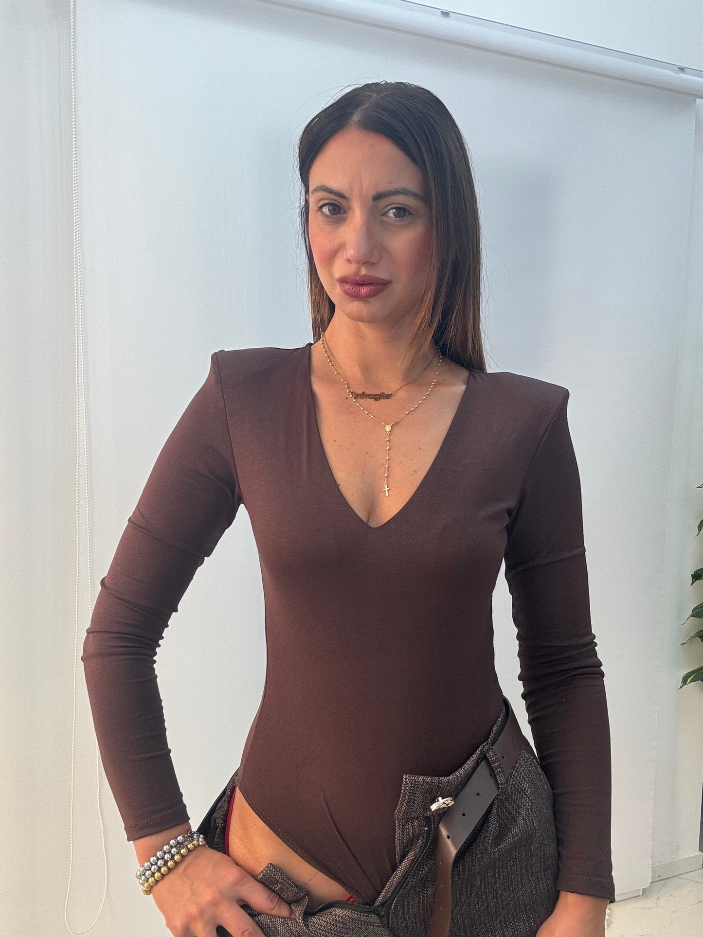 Body Velato Spallina Marrone