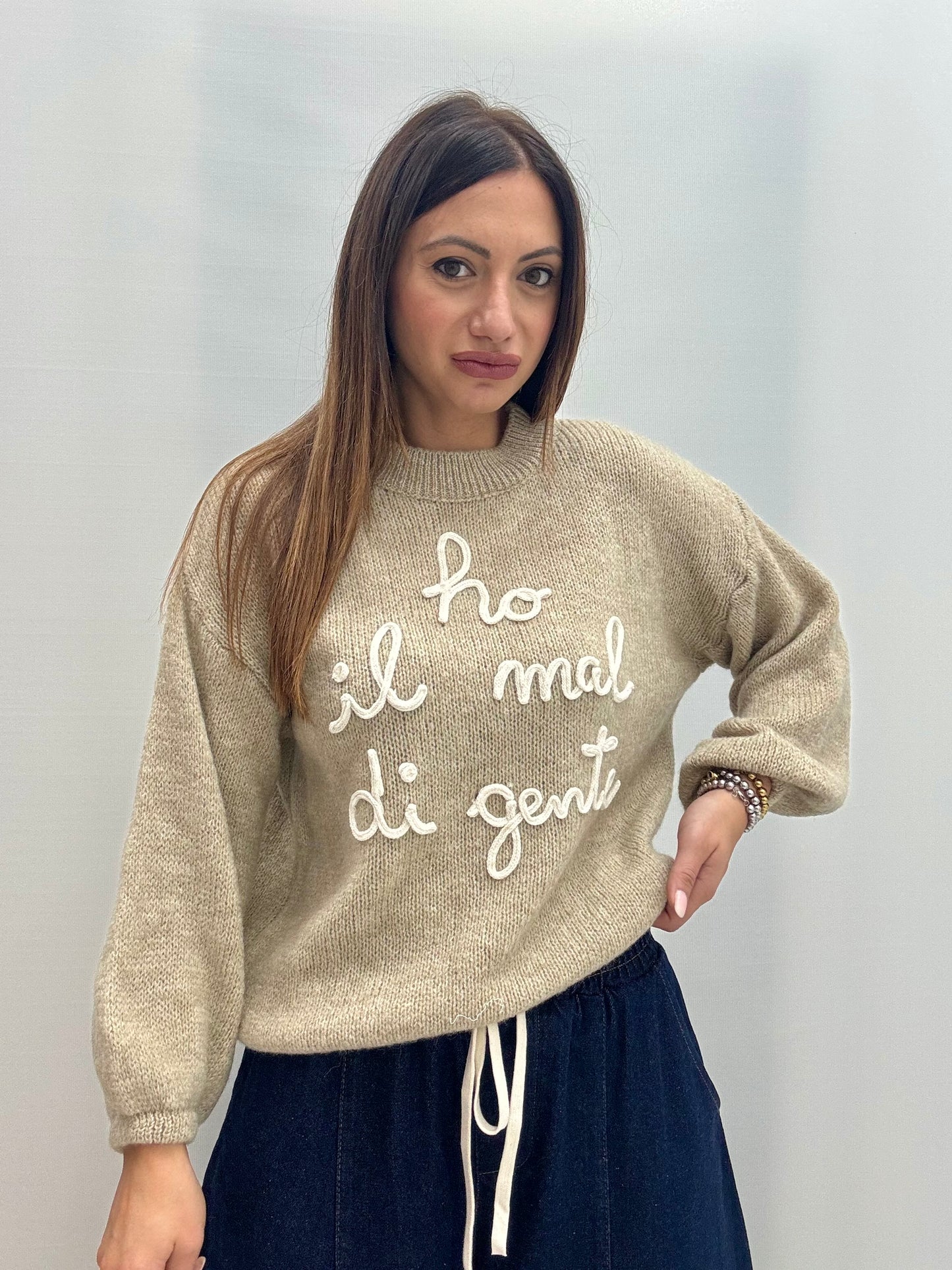 Maglione Ho Il Mal Di Gente Beige