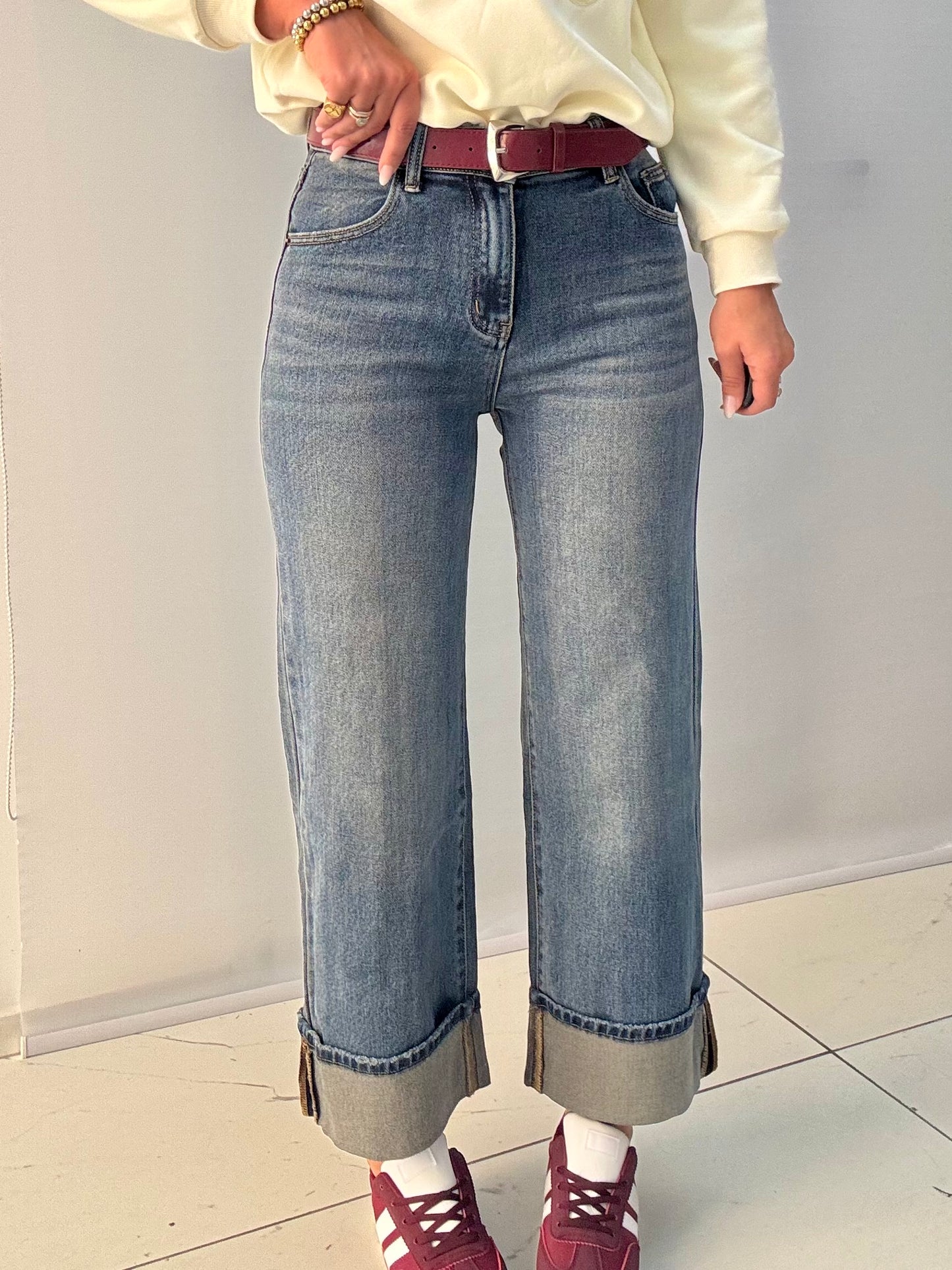 Jeans Cintura Bordeaux