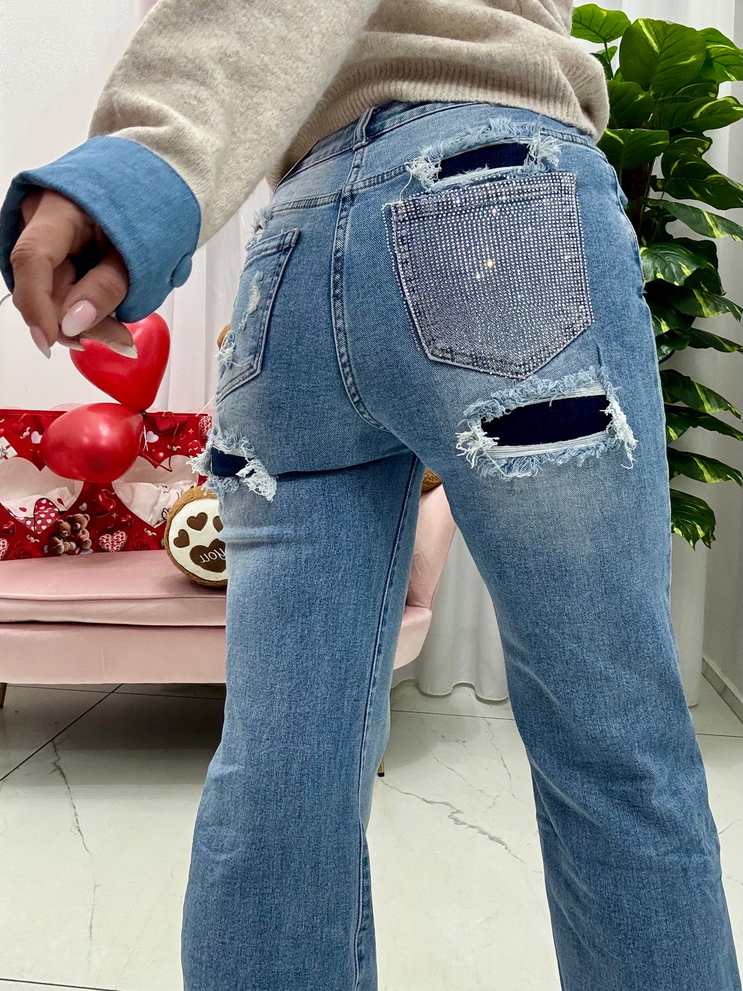 Jeans Strappi&Strass