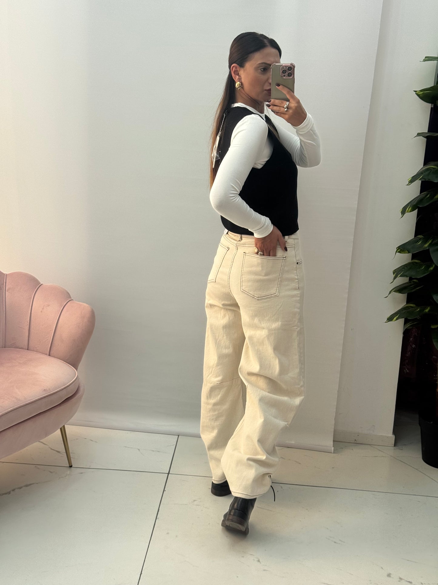 Jeans Ballon Asimmetrico Panna