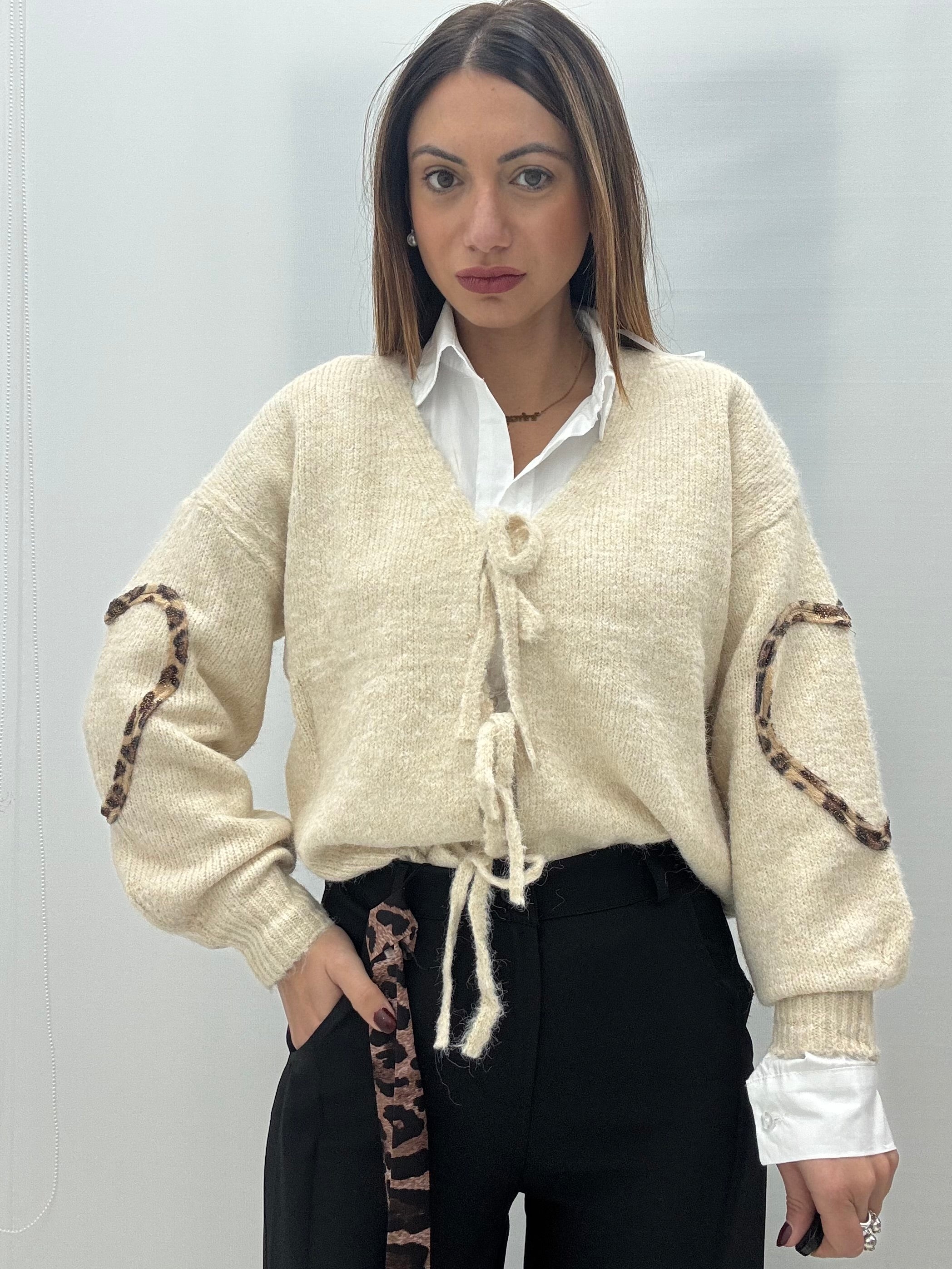 Cardigan Cuore Maculato Panna