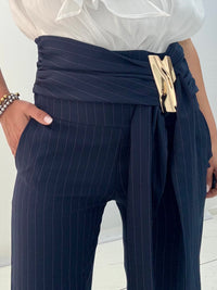 Pantalone Zampa Gessato Jewels Blu