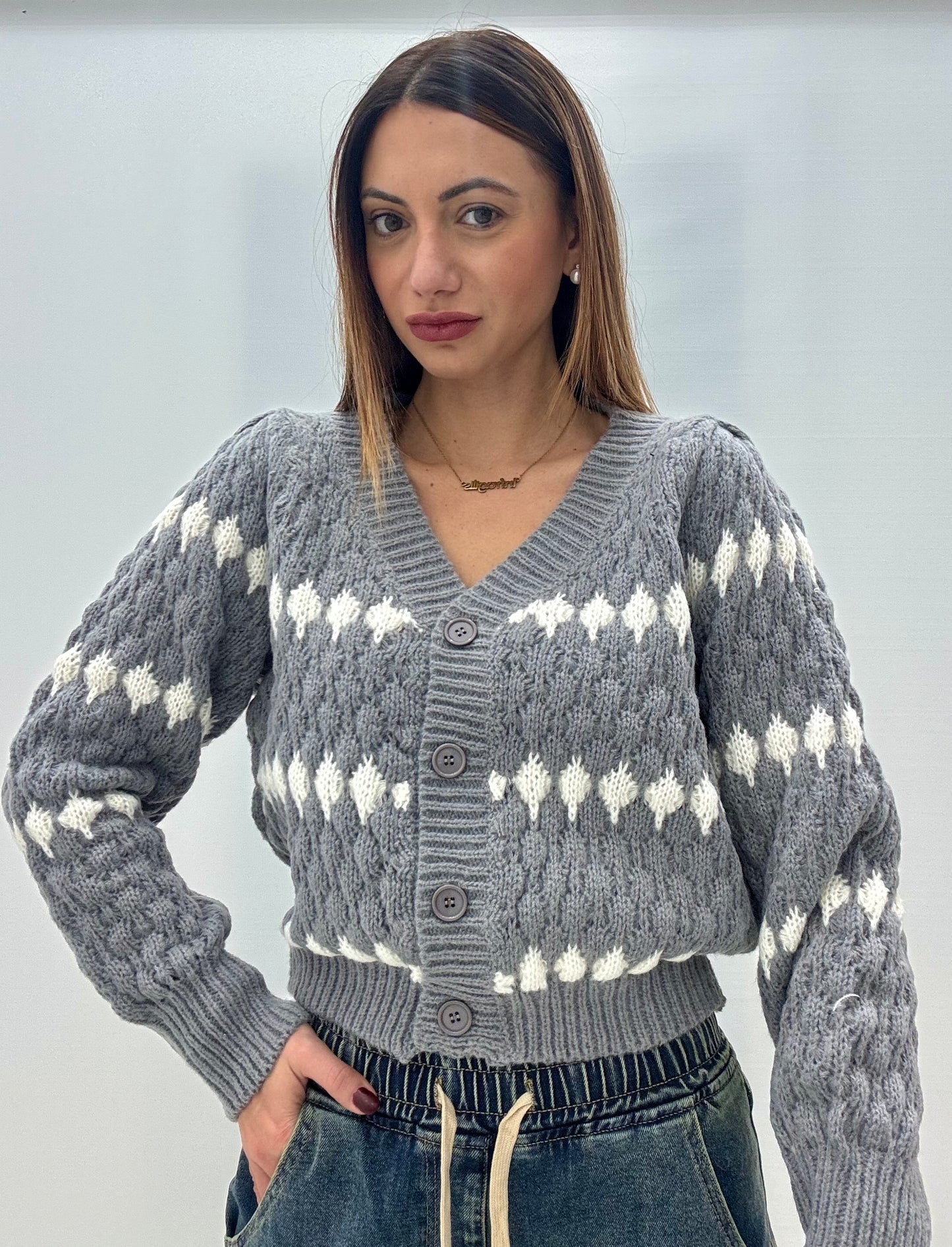 Cardigan Elena Grigio-Bianco