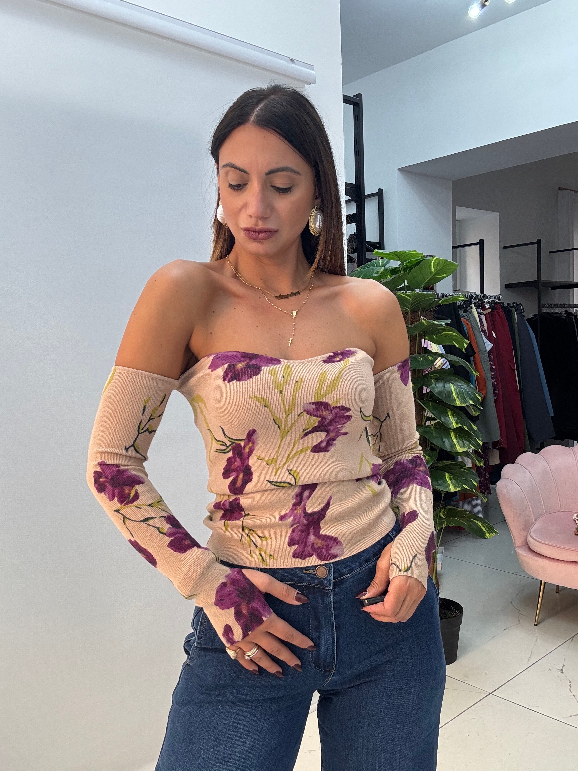 Maglia Fiori Beige
