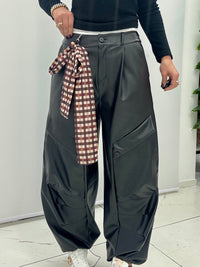 Pantalone Ballon Cargo Ecopelle Nero