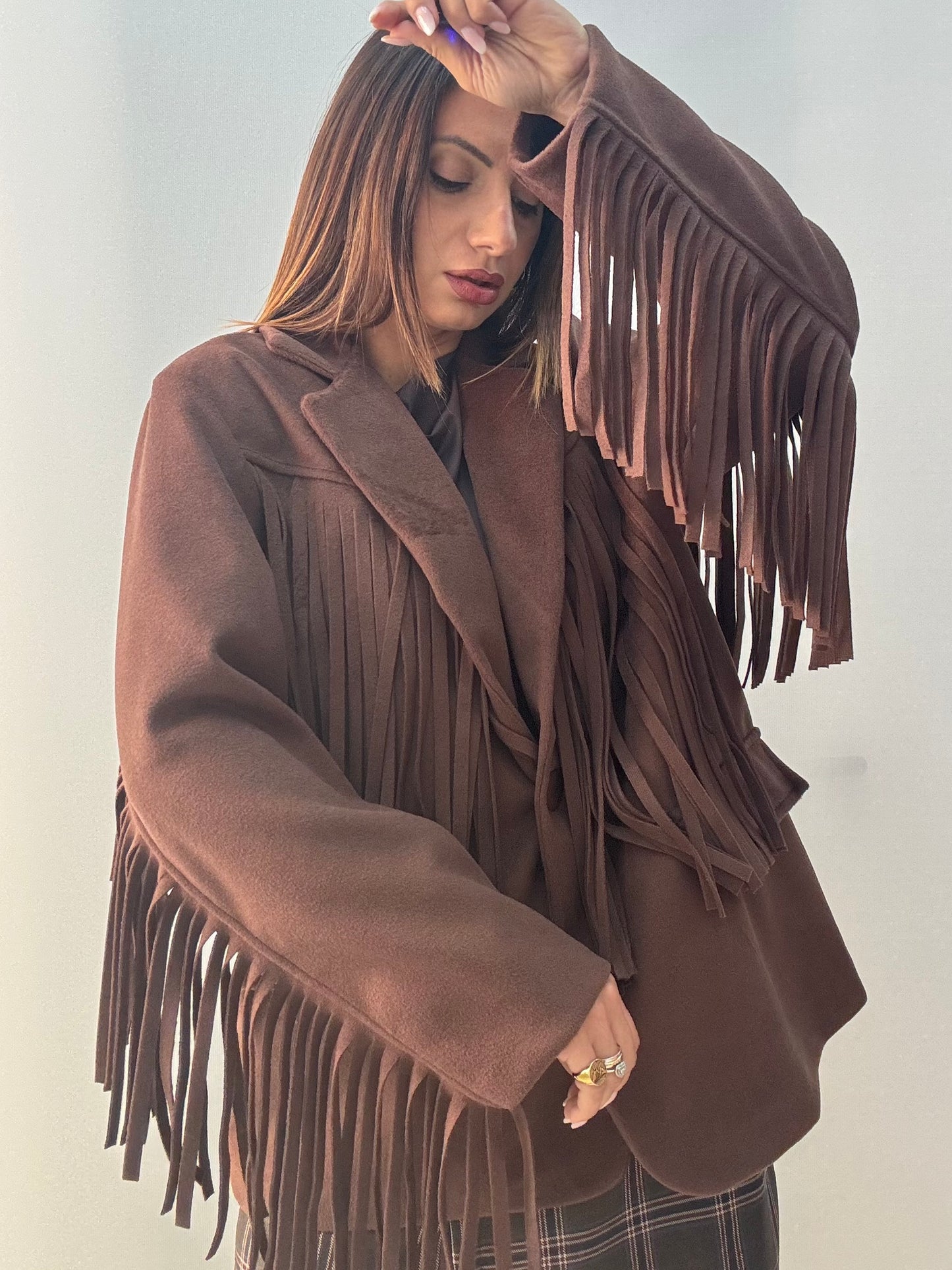 Giacca-Cappotto Frange Marrone