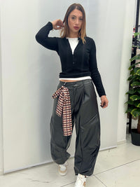 Pantalone Ballon Cargo Ecopelle Nero