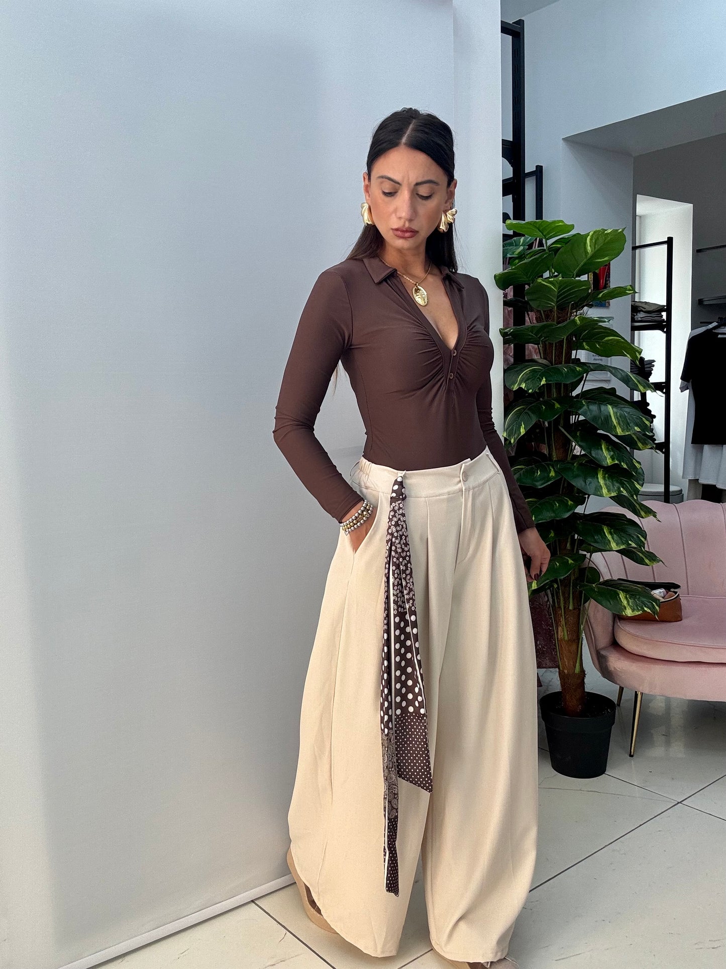 Pantalone Foulard Panna