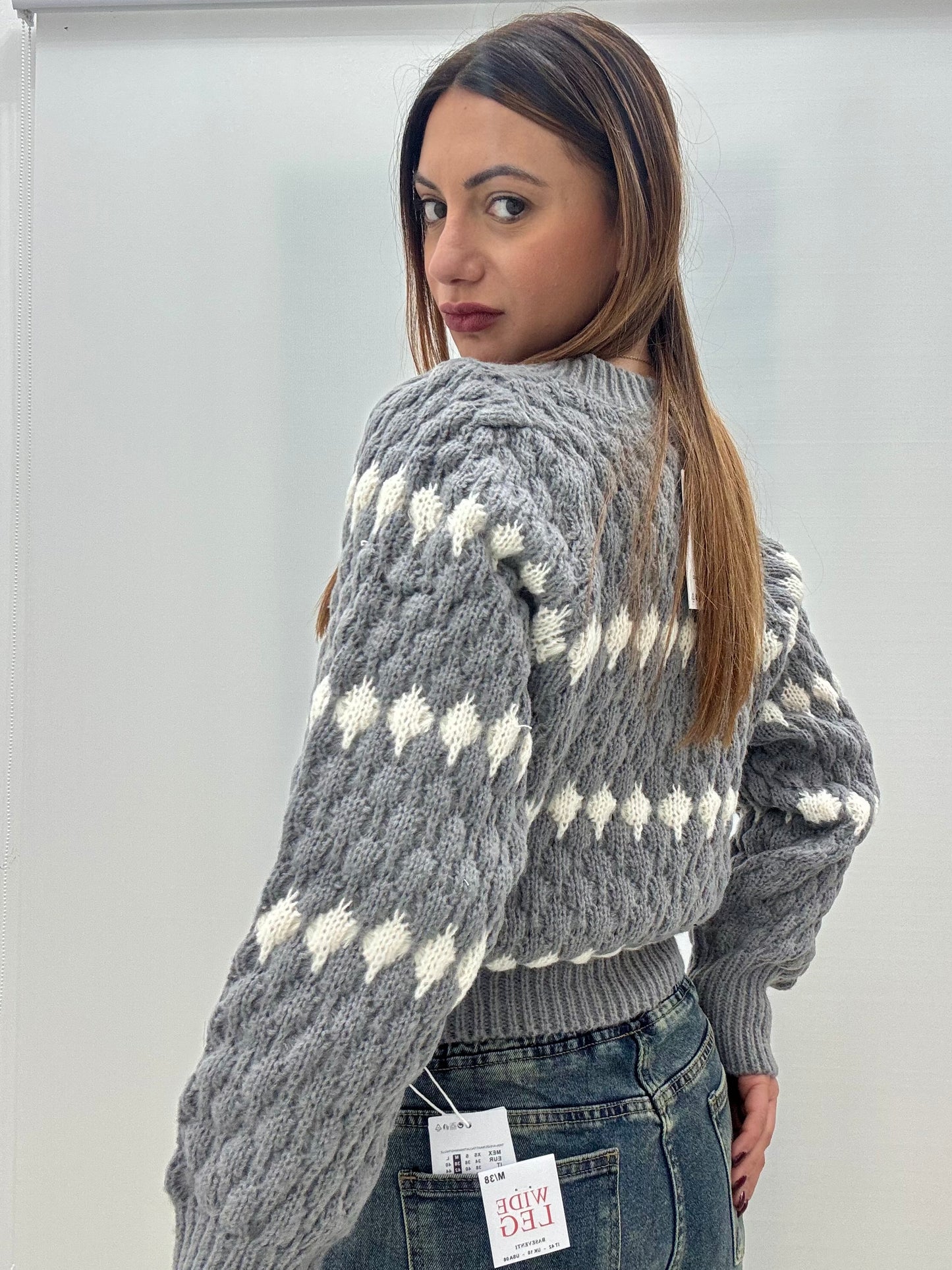 Cardigan Elena Grigio-Bianco