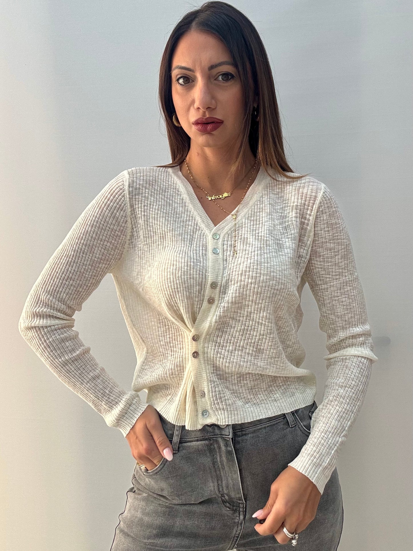 Cardigan Asimmetric Bianco