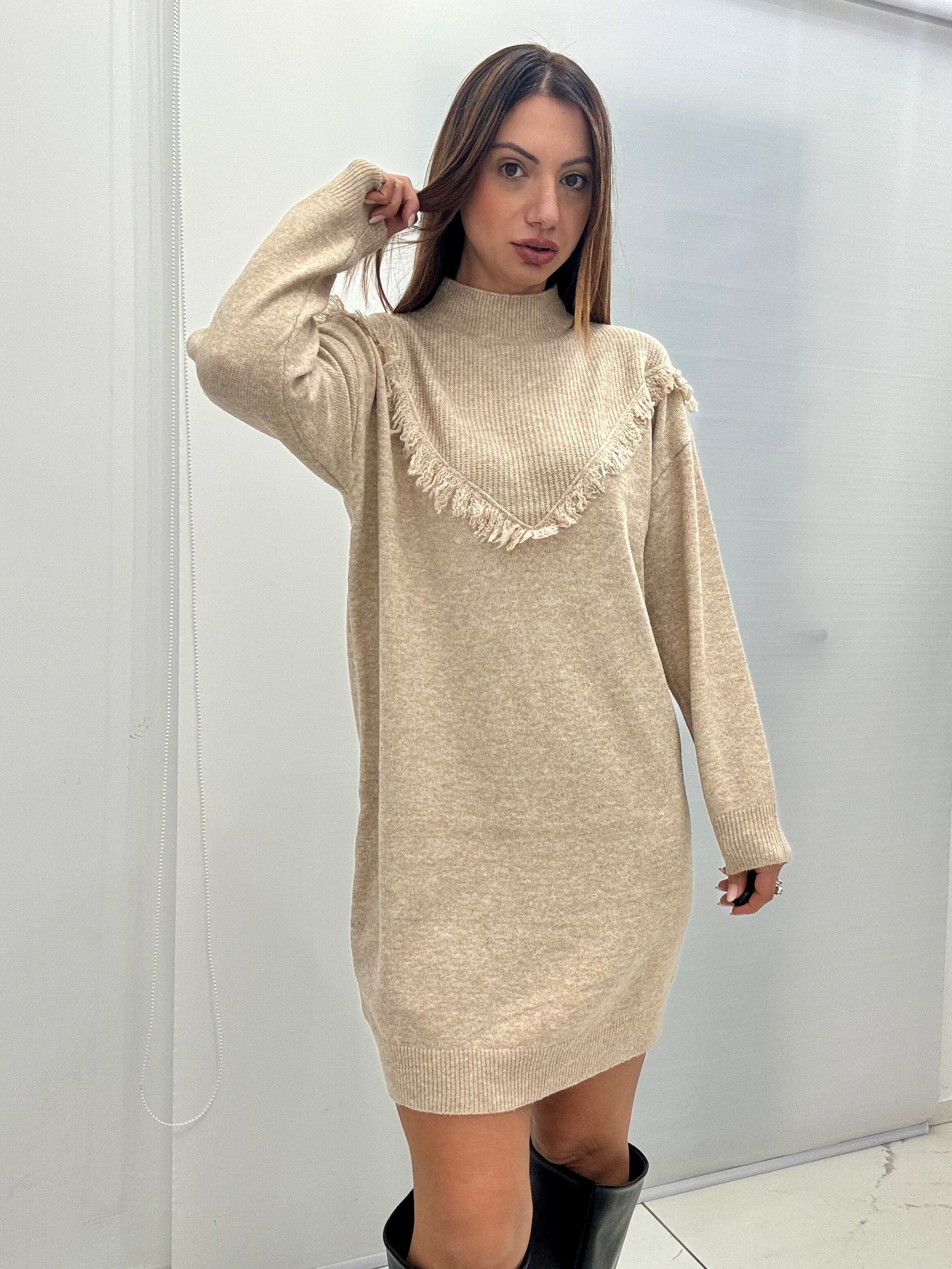 Abito Frange Beige