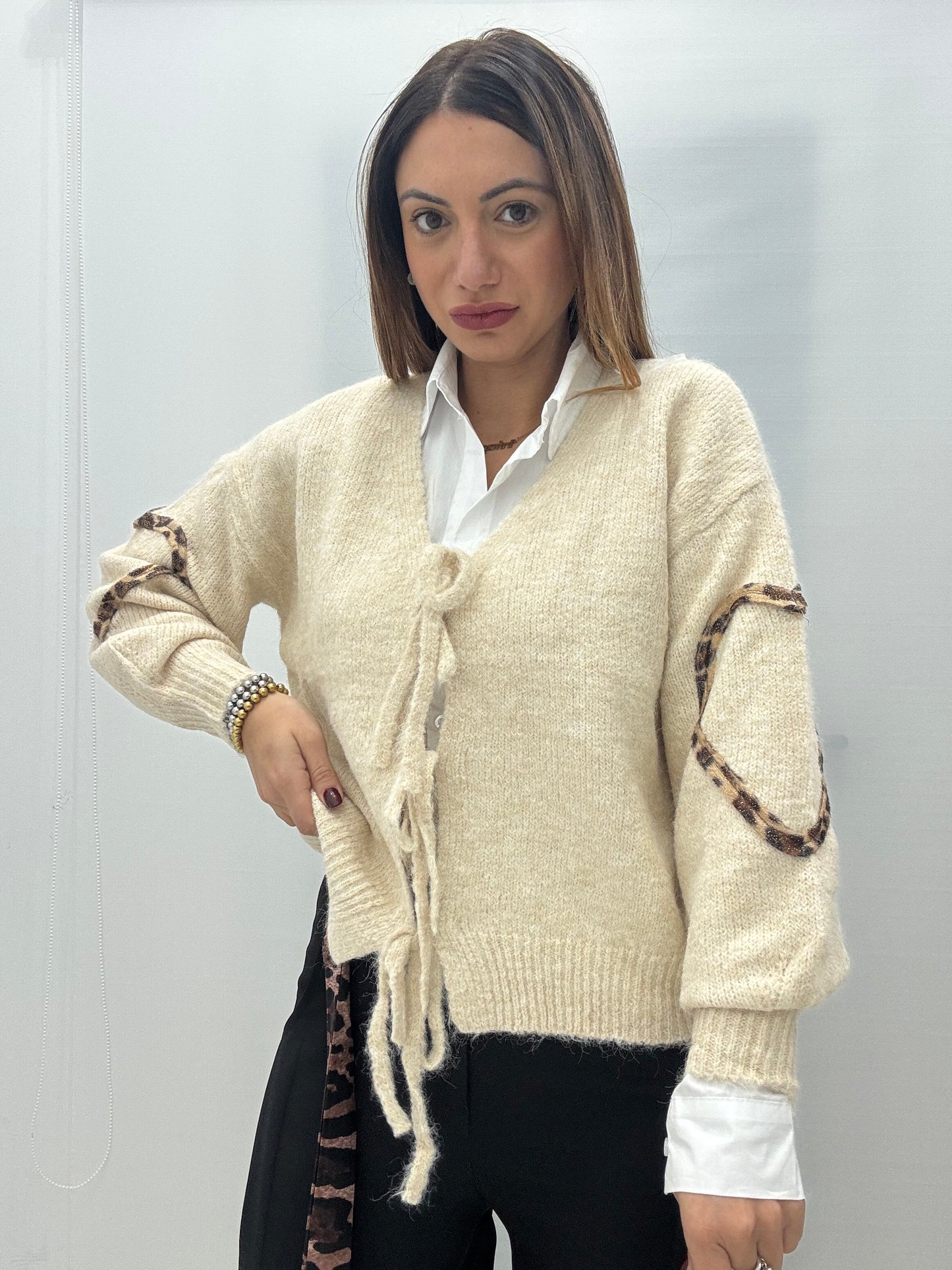 Cardigan Cuore Maculato Panna