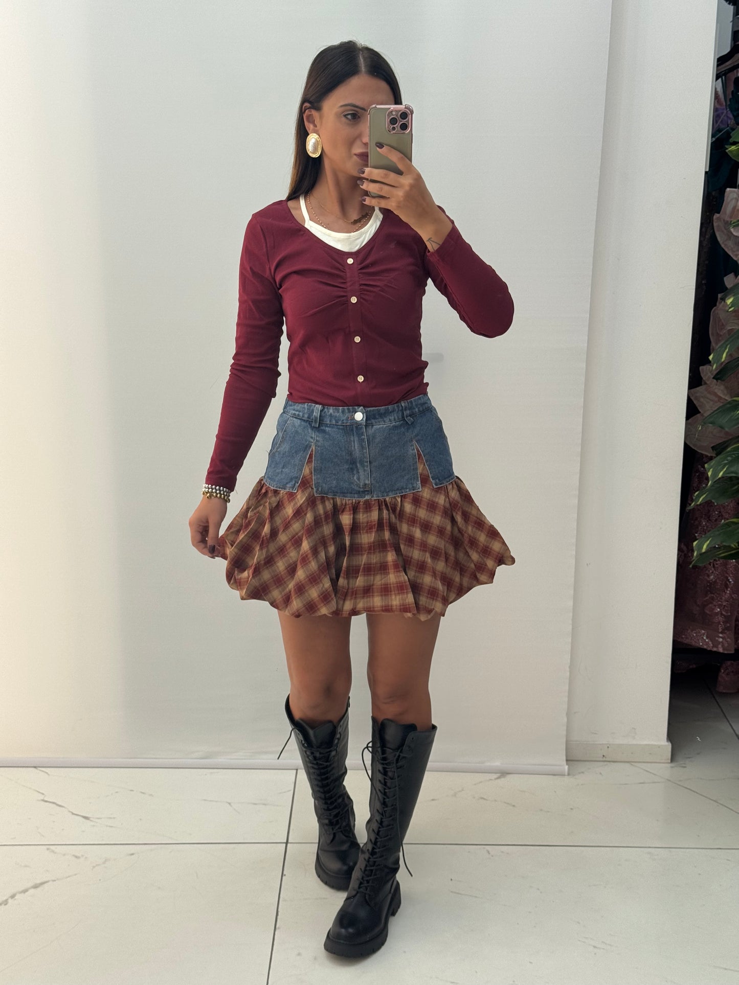 Gonna Quadri Bordeaux