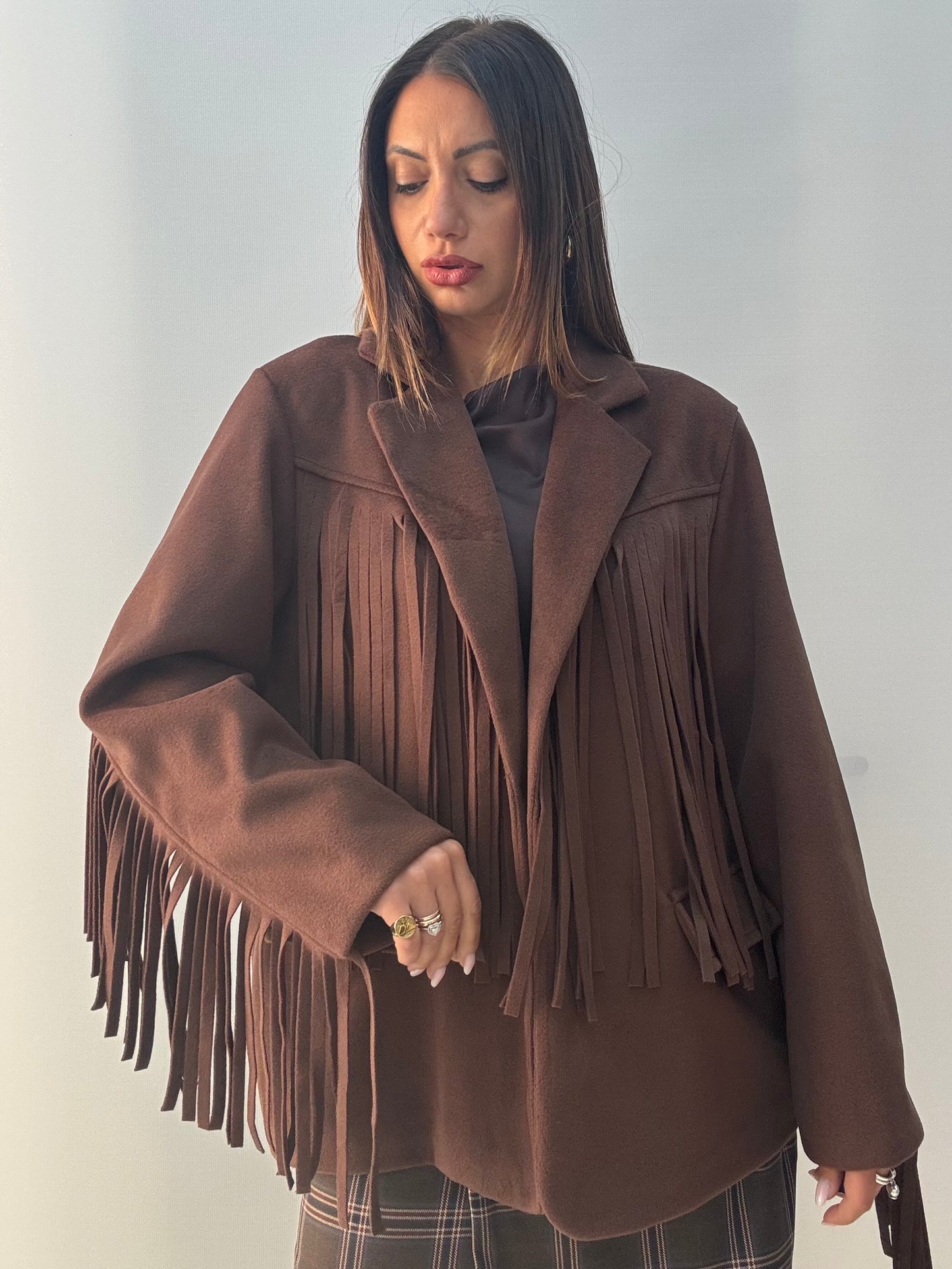 Giacca-Cappotto Frange Marrone