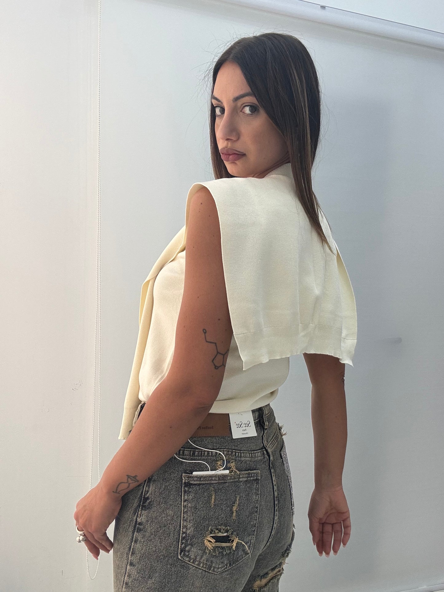 Maglia+Accessorio Effetto Cardigan