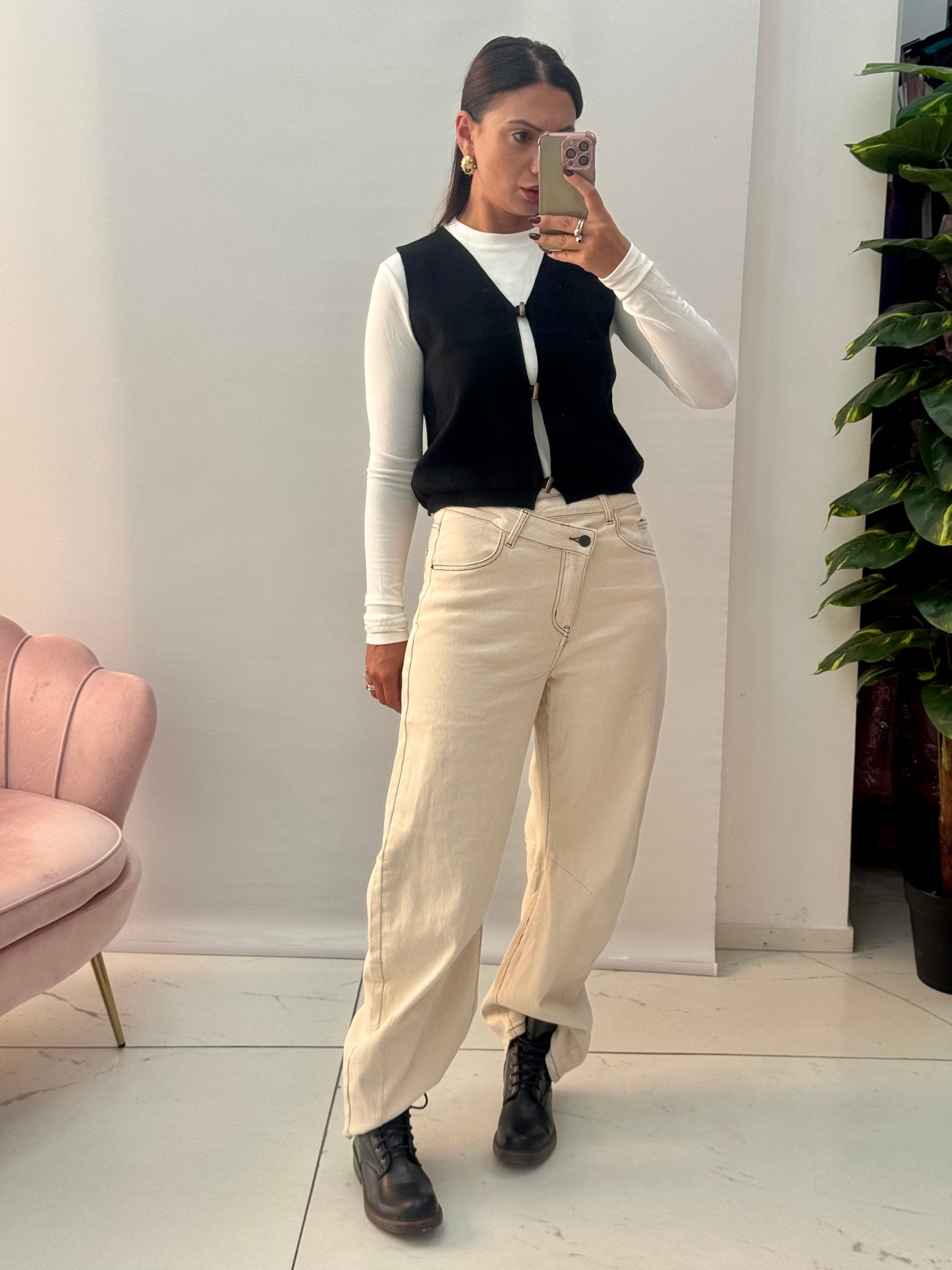 Jeans Ballon Asimmetrico Panna