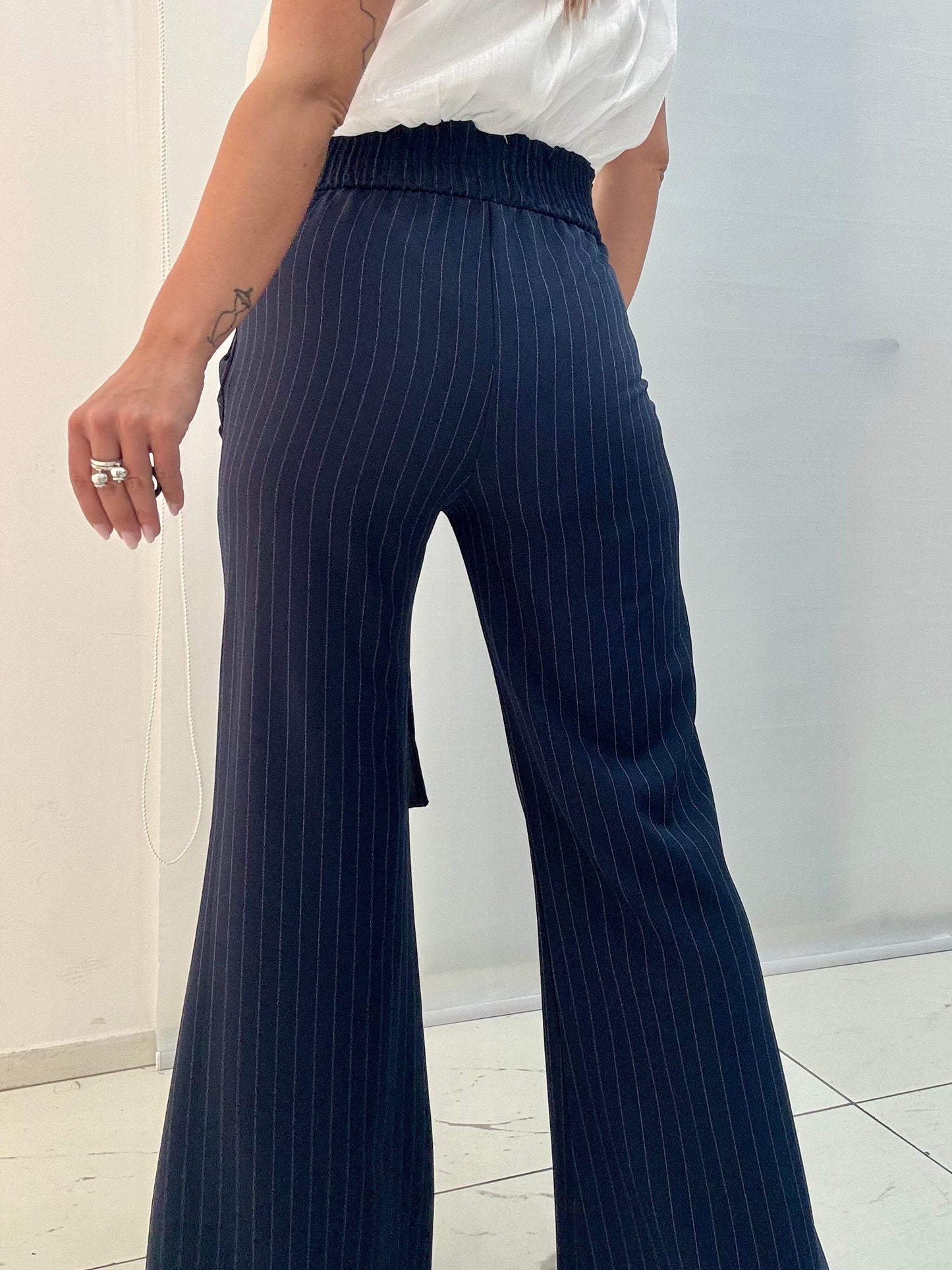 Pantalone Zampa Gessato Jewels Blu