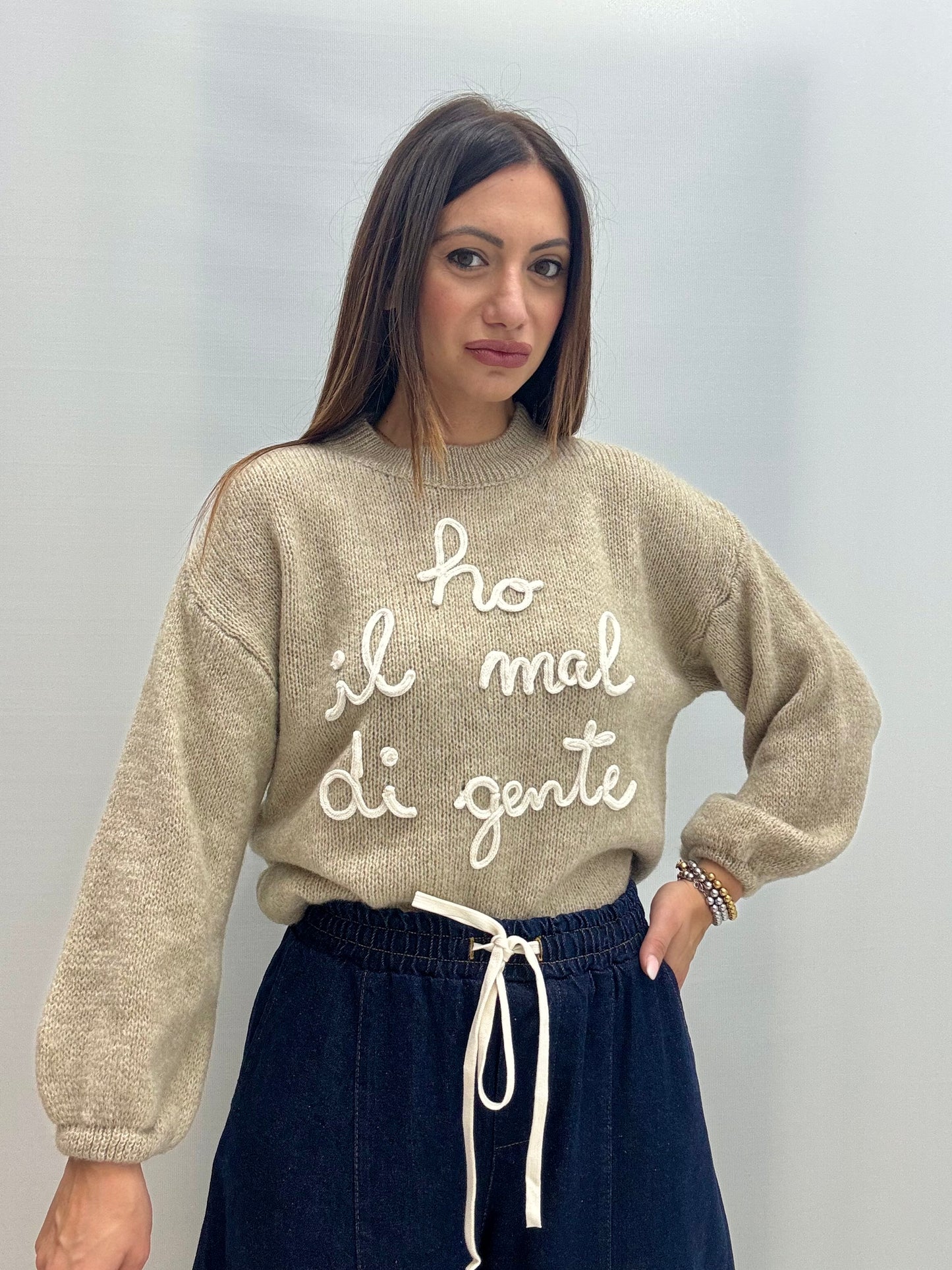 Maglione Ho Il Mal Di Gente Beige