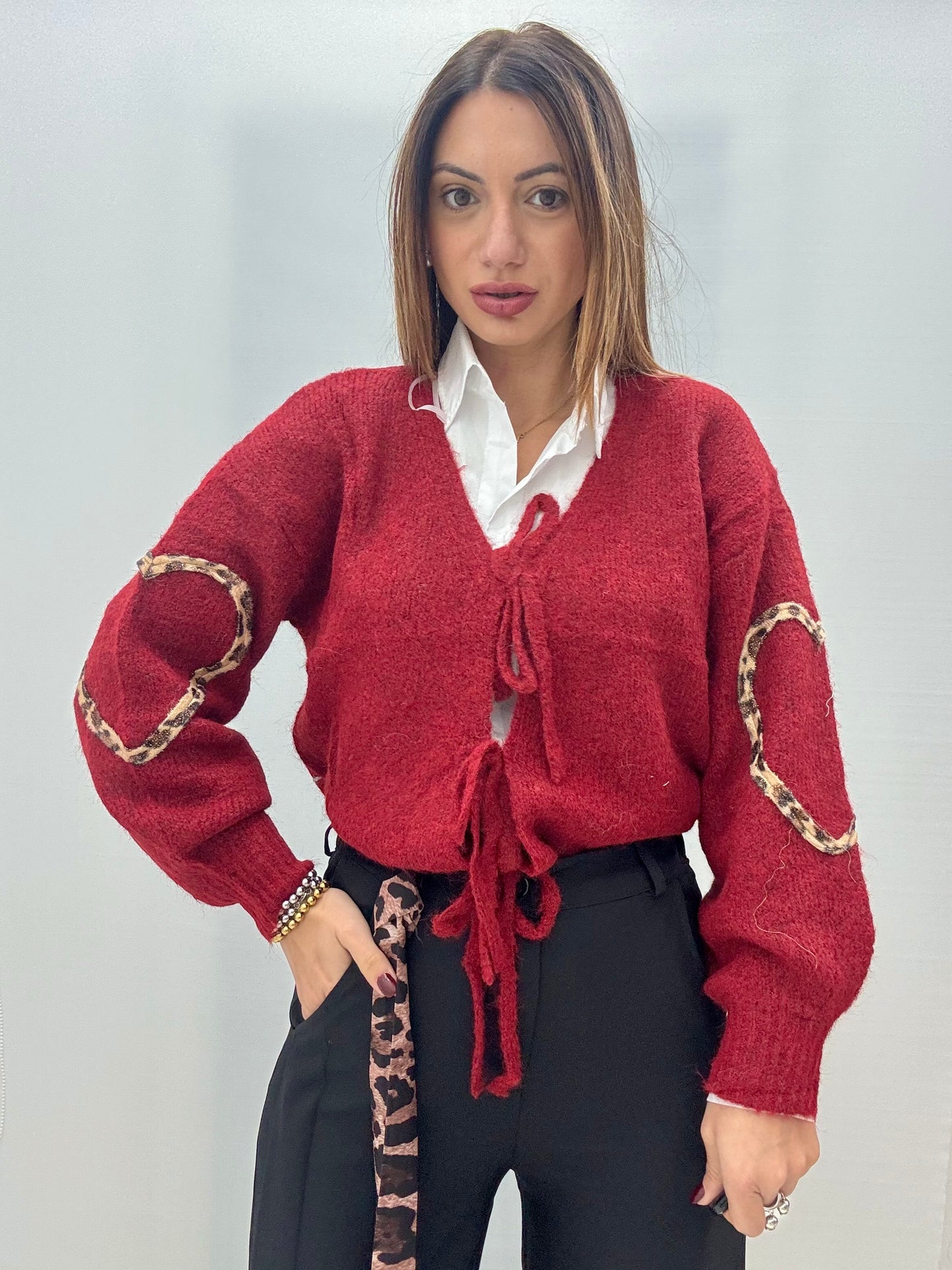 Cardigan Cuore Maculato Bordeaux