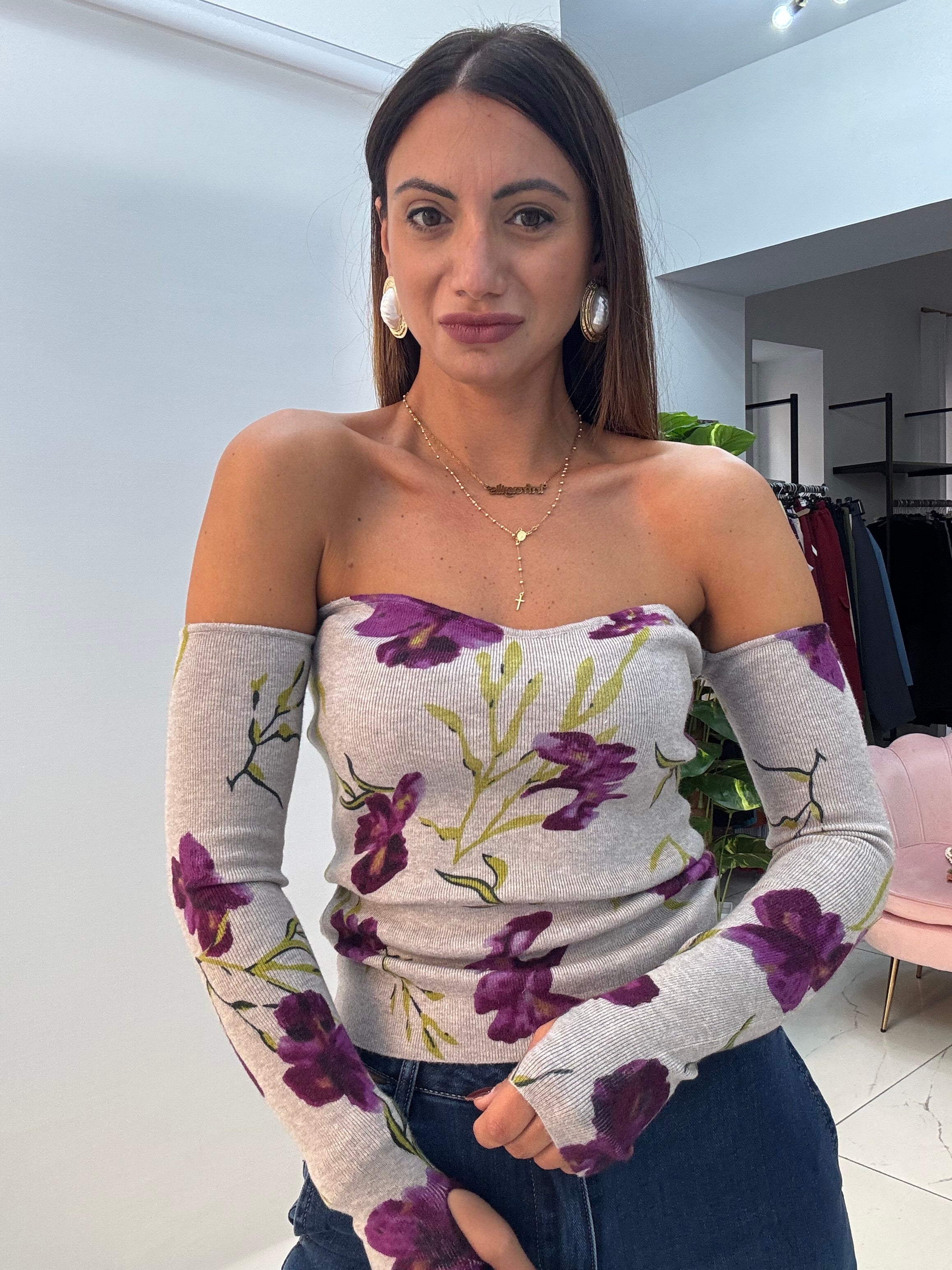 Maglia Fiori Grigio